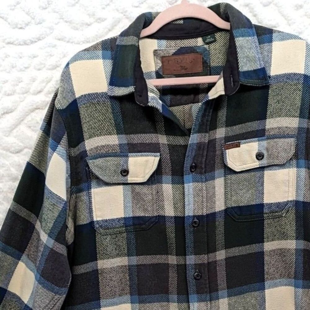 Orvis Heavyweight Flannel Shacket Pine Street Plaid Button Shirt Jacket M